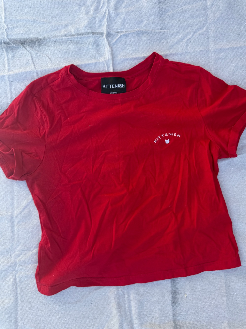 Kittenish Red Short Sleeve Crop Tee with Mini Logo